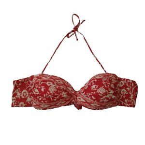 Robin Piccone Lily Orange and Cream Floral Print Halter Tie Bandeau Bikini Top